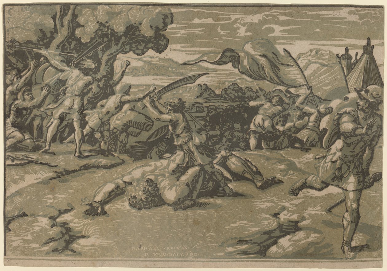 David Slaying Goliath by Ugo da Carpi after Raphael