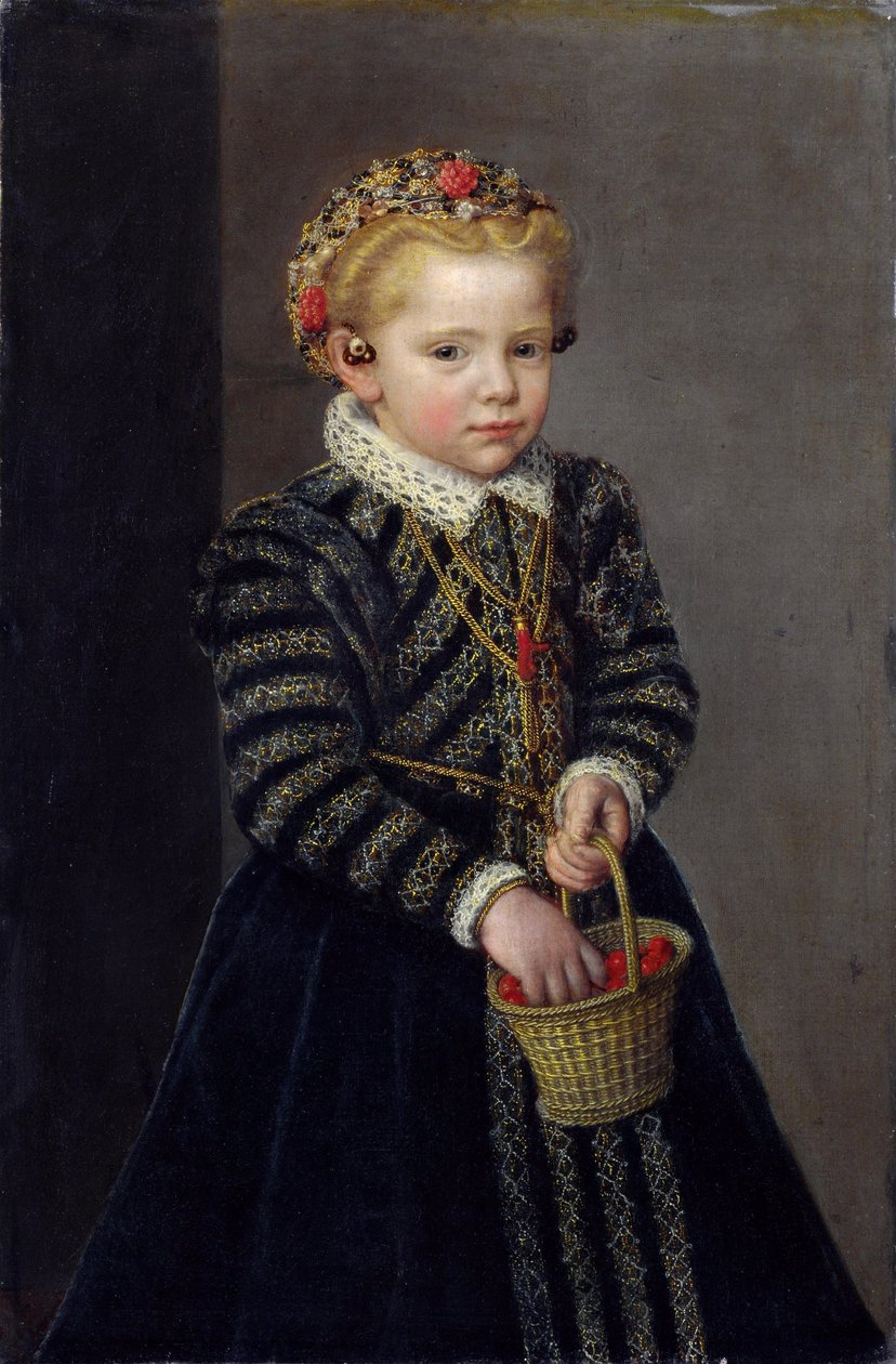 Little Girl with a Basket of Cherries by Unbekannt Unbekannt