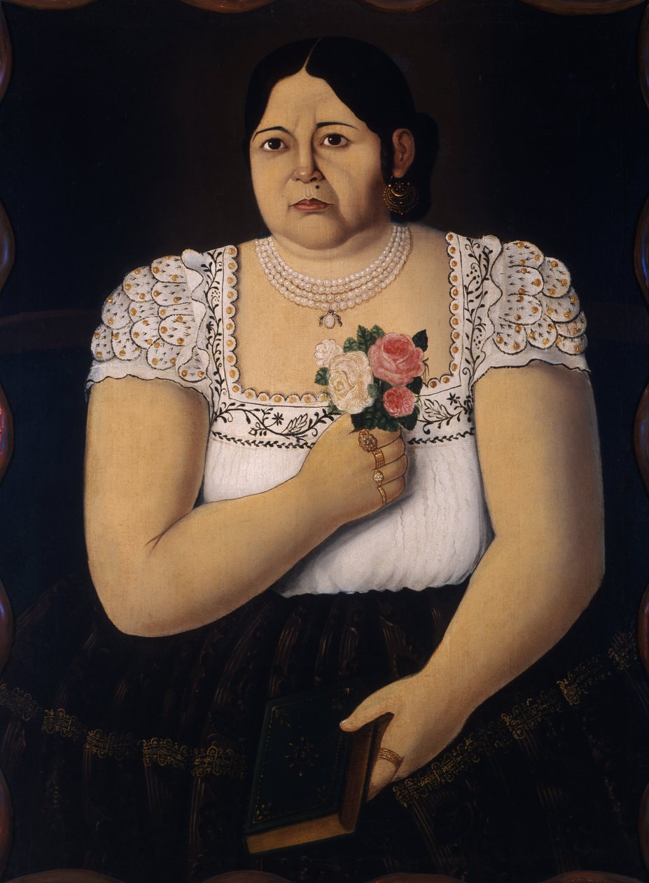 Portrait of a Native Puebla Woman with a Bouquet of Roses by Unbekannt Unbekannt