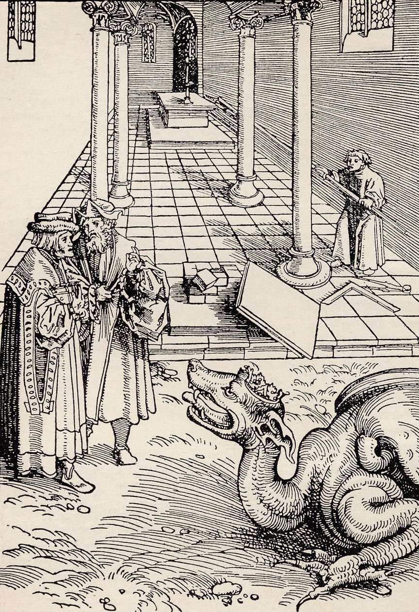 Building the Temple, after a woodcut from the September Bible by Martin Luther, from 