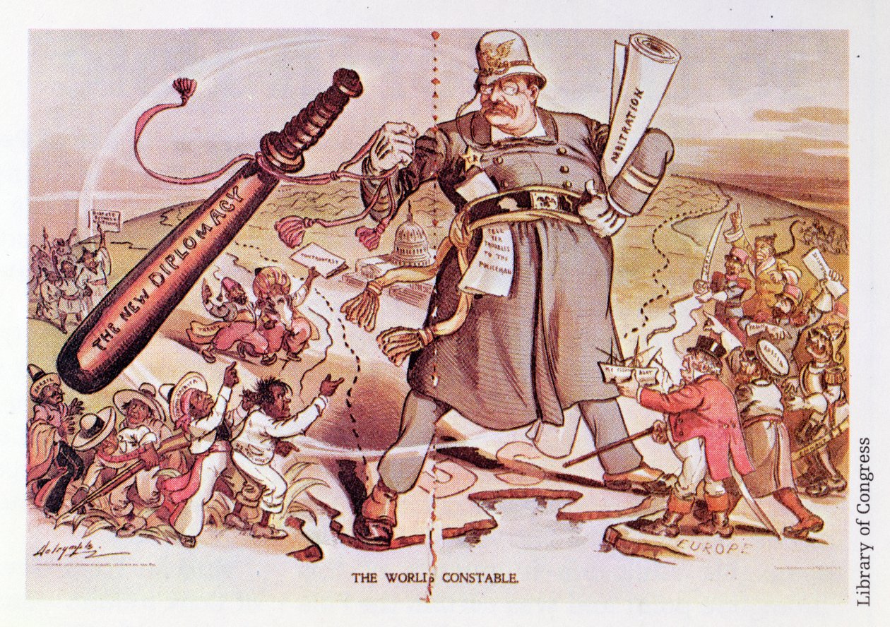 Cartoon of President Roosevelt Portrayed as a Giant Policeman Astride Two Continents by Unbekannt Unbekannt