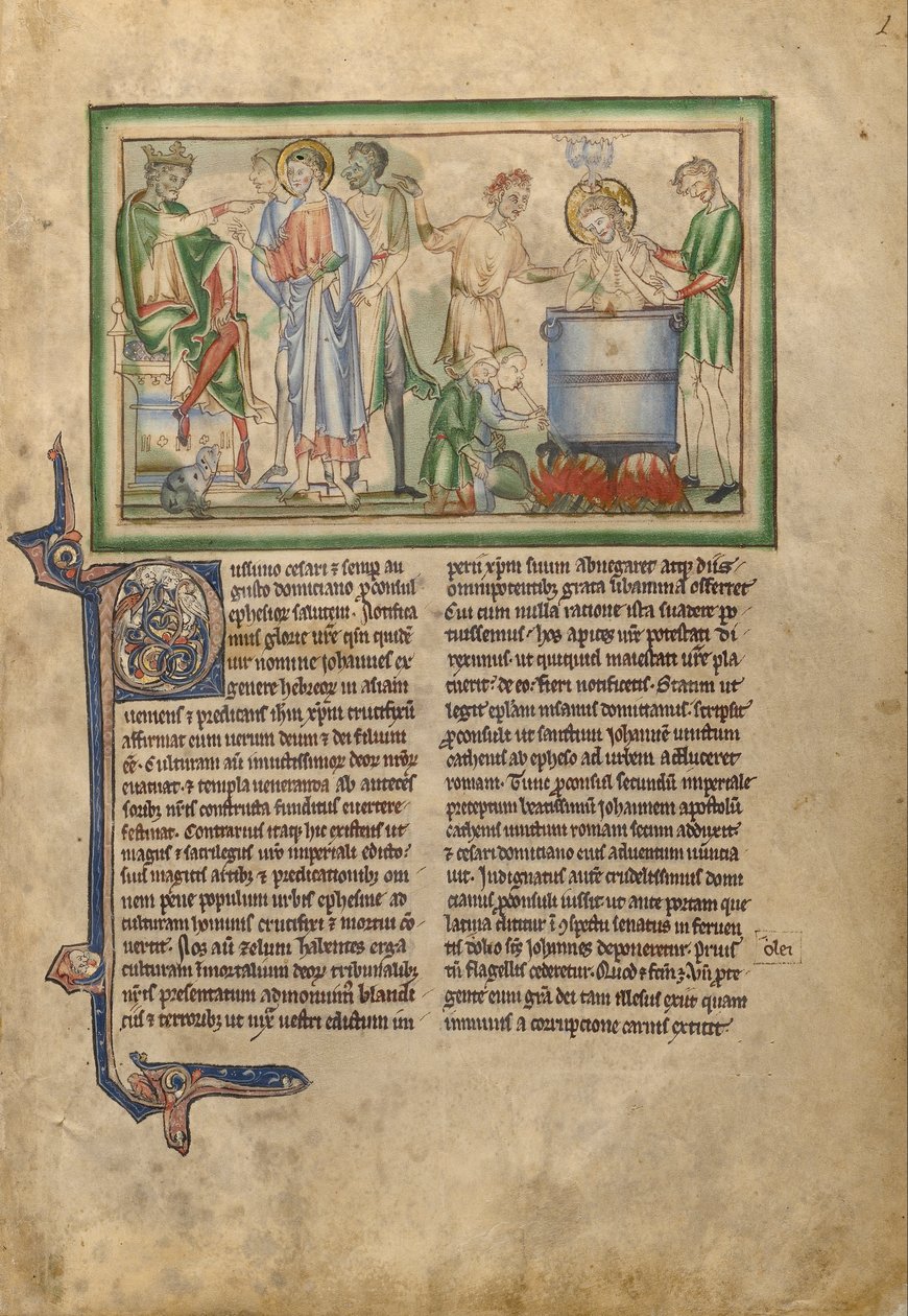 Emperor Domitian Speaking to Saint John the Evangelist and Saint John the Evangelist in a Vat of Boiling Oil by Unbekannt Unbekannt