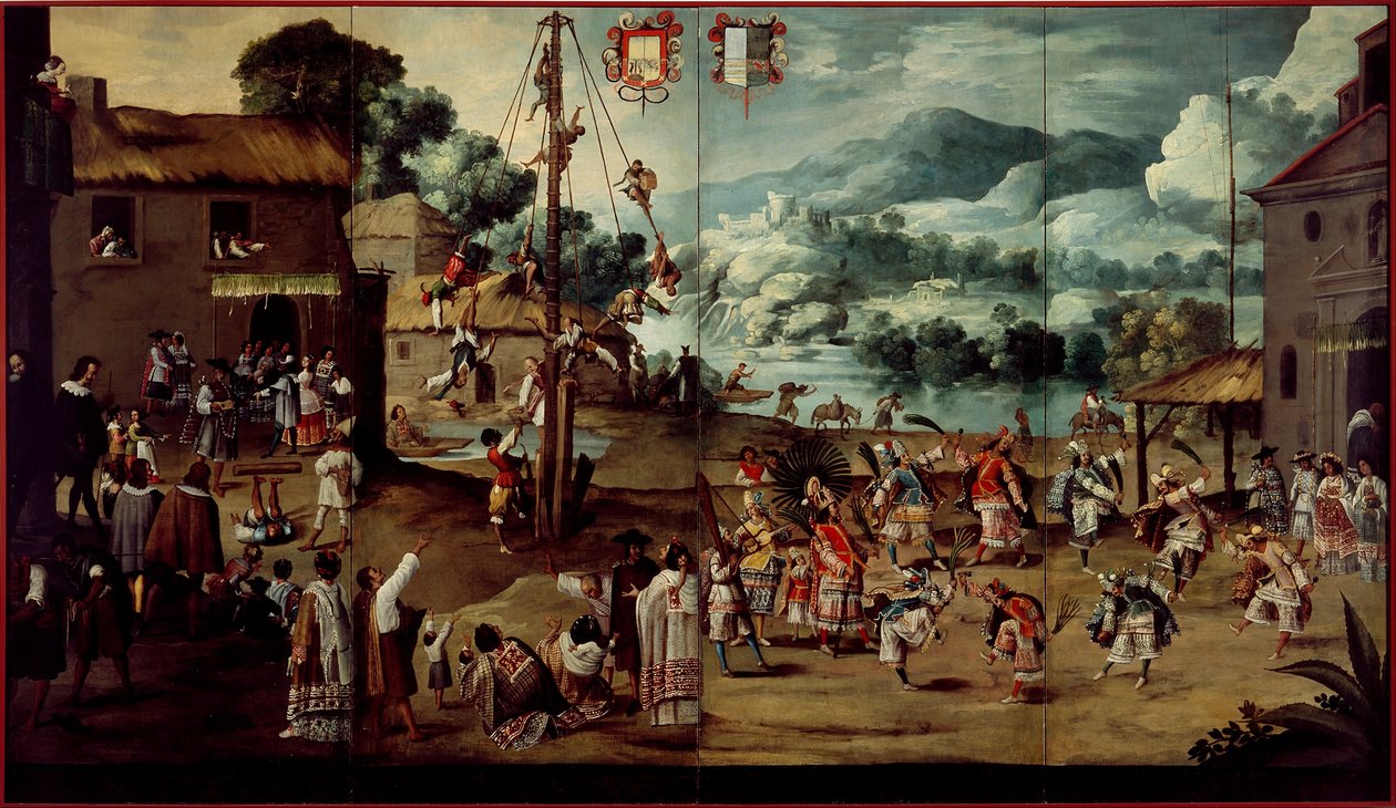 Folding Screen with Indian Wedding and Flying Pole by Unbekannt Unbekannt