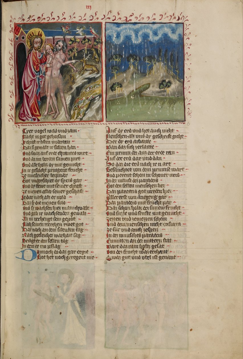 God with Adam and Eve; The First Rain in Paradise by Unbekannt Unbekannt