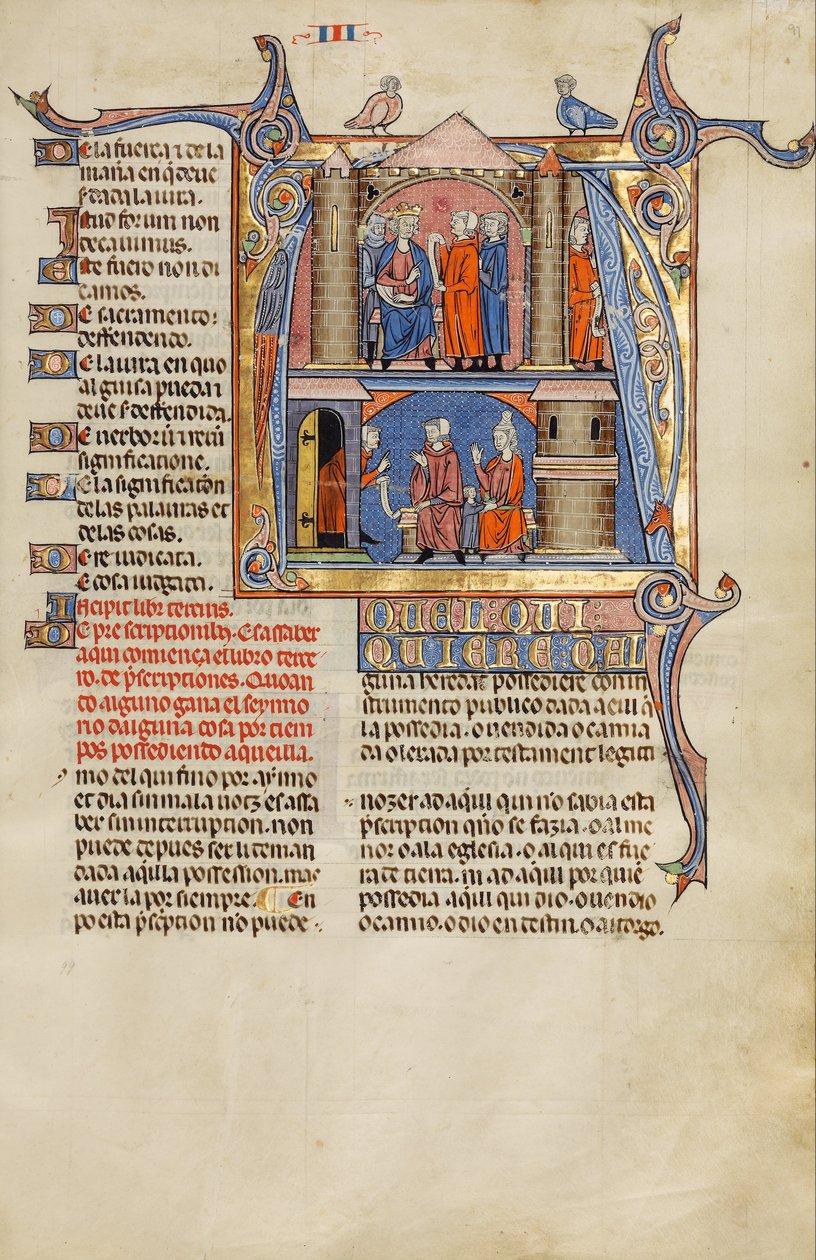 Initial A- Two Men before a King and A Man Speaking to a Family by Unbekannt Unbekannt
