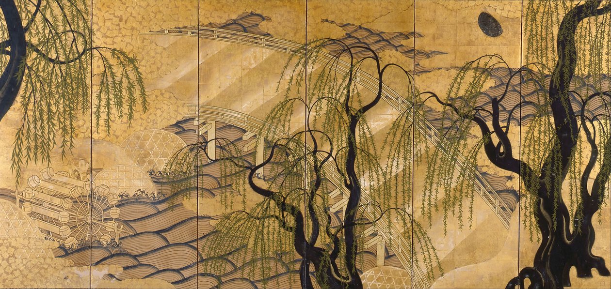 Six-Panel Painted Screen (Uji Bridge) by Unbekannt Unbekannt