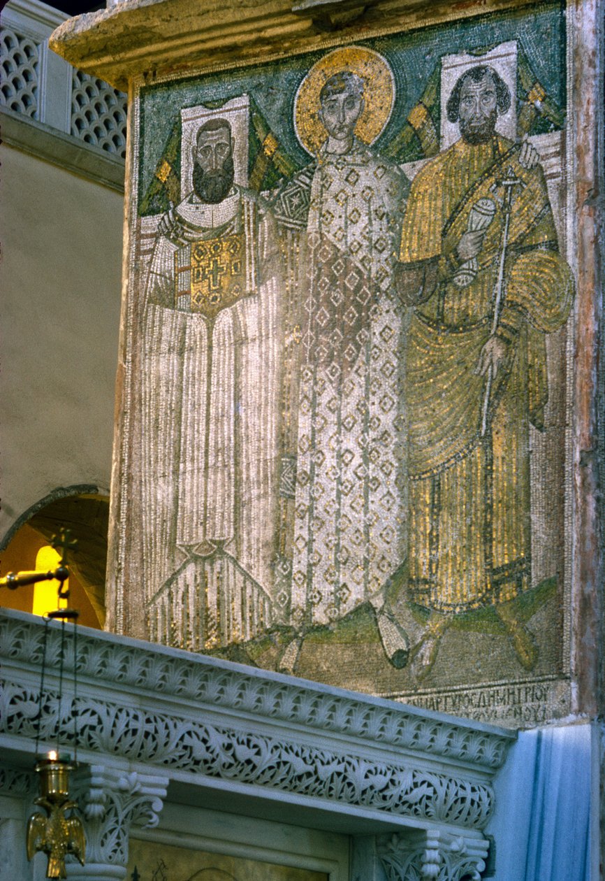 St Demetrius and Donors, Mosaic in the Church of Agios Georgios by Unbekannt Unbekannt