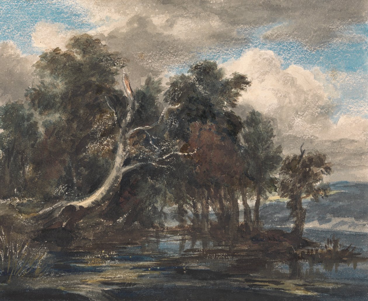 Trees by a River, Cloudy Sky by Unbekannt Unbekannt