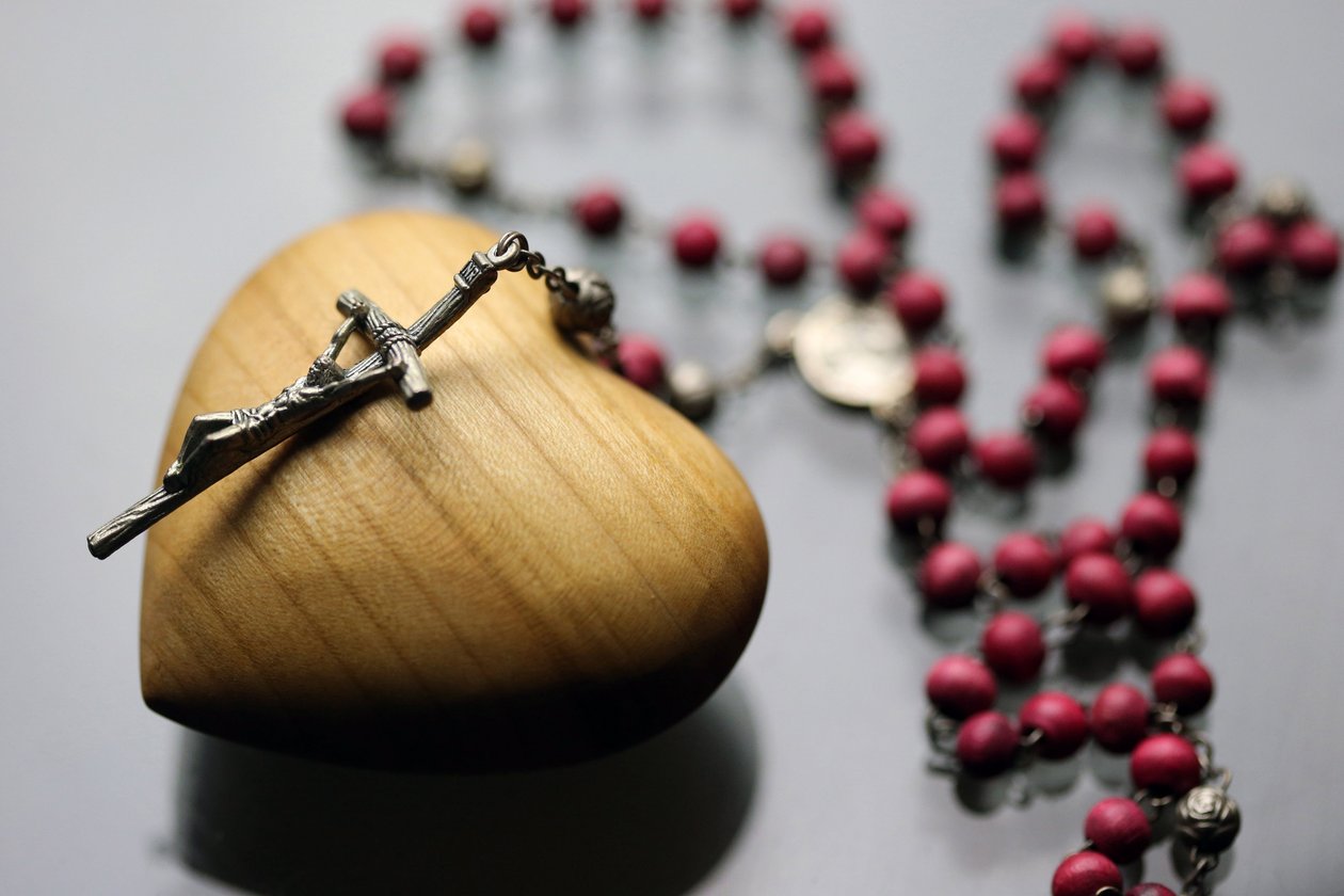 Rosary on a Carved Wood Heart by Unbekannt