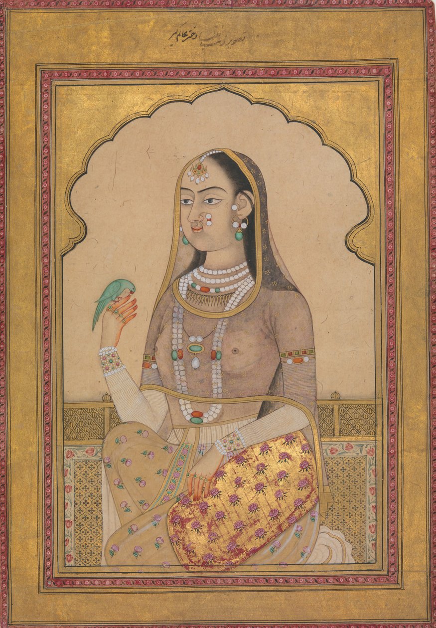 A Bejewelled Maiden with a Parakeet by Unbekannt