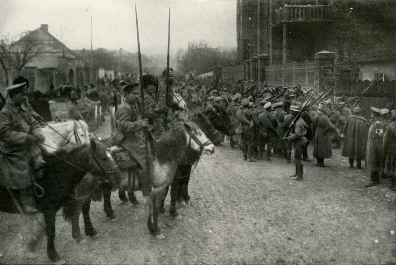 A Cossack Patrol and Russian Infantry by Unbekannt