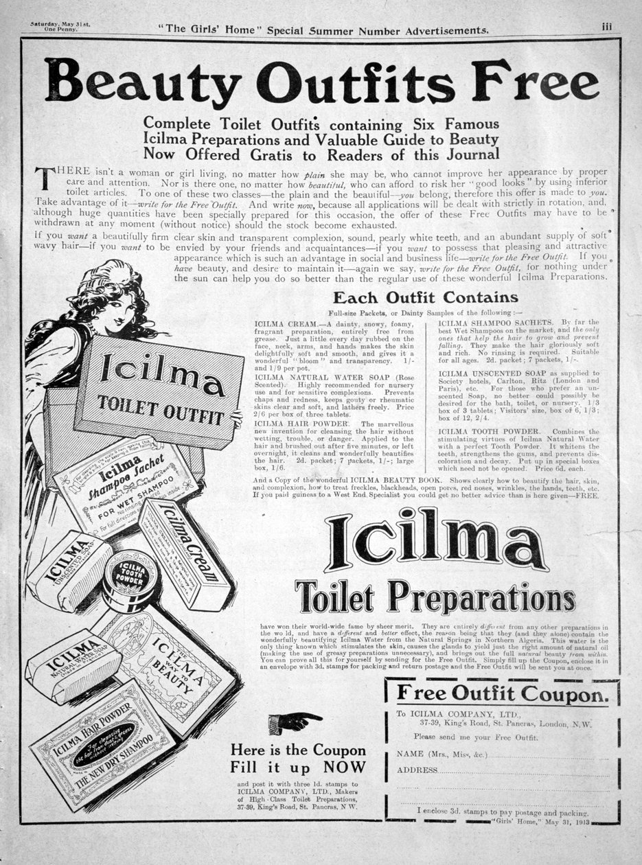 Advert for Icilma Toilet Preparations, 1913 by Unbekannt