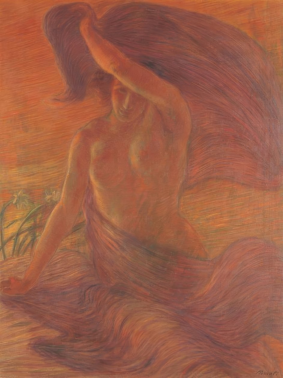 Bare-Breasted Woman Wearing a Veil as a Dress by Unbekannt