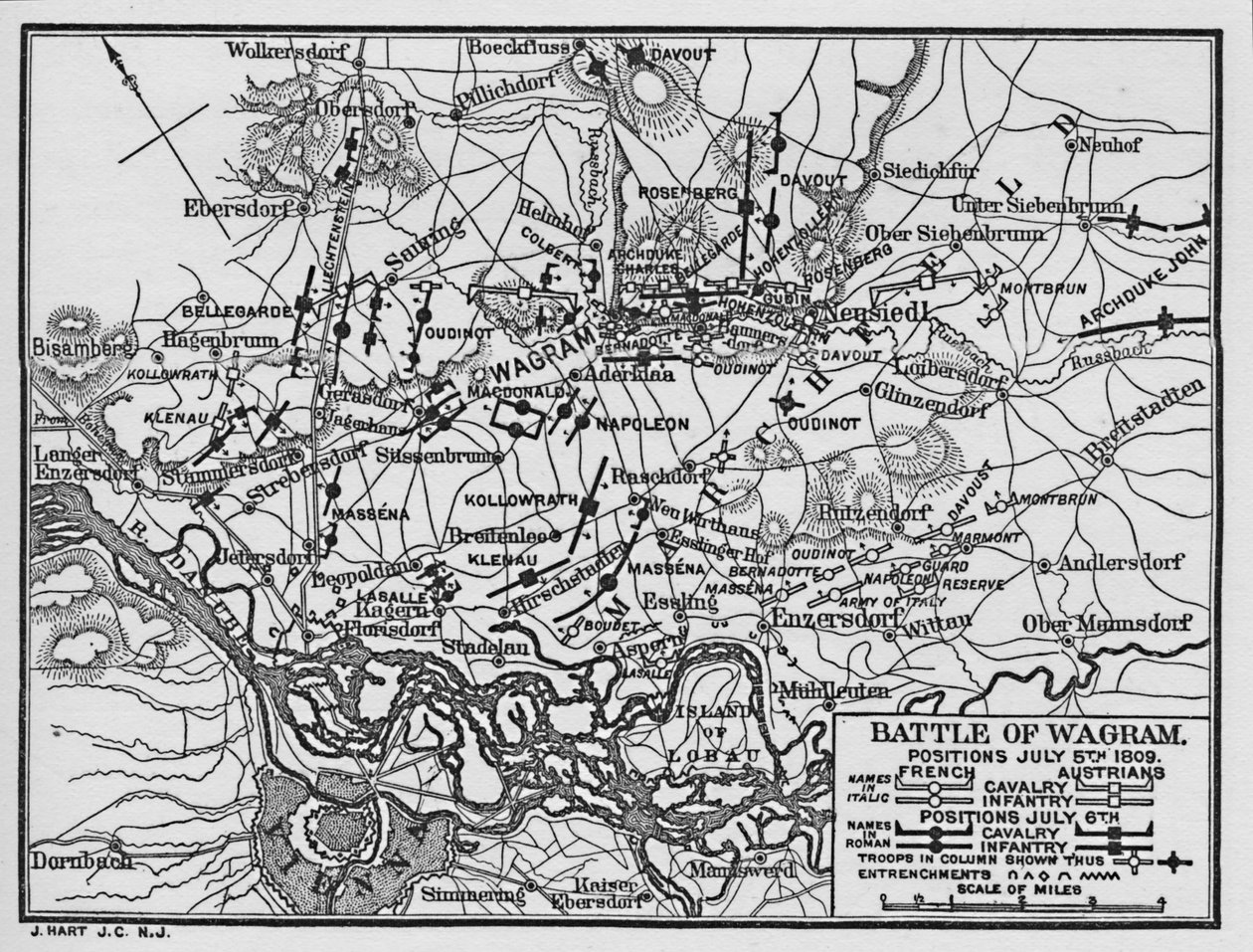 Battle of Wagram, positions July 5th 1809 by Unbekannt