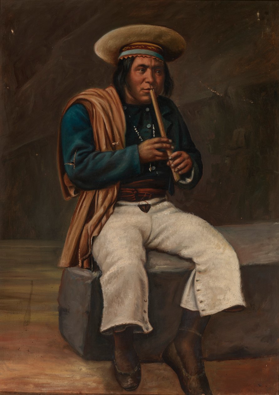 Bolivian Indian Playing the Quena by Unbekannt