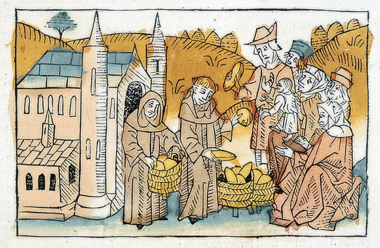 Bread Distribution by Monks to the Poor. Around 1477 by Unbekannt