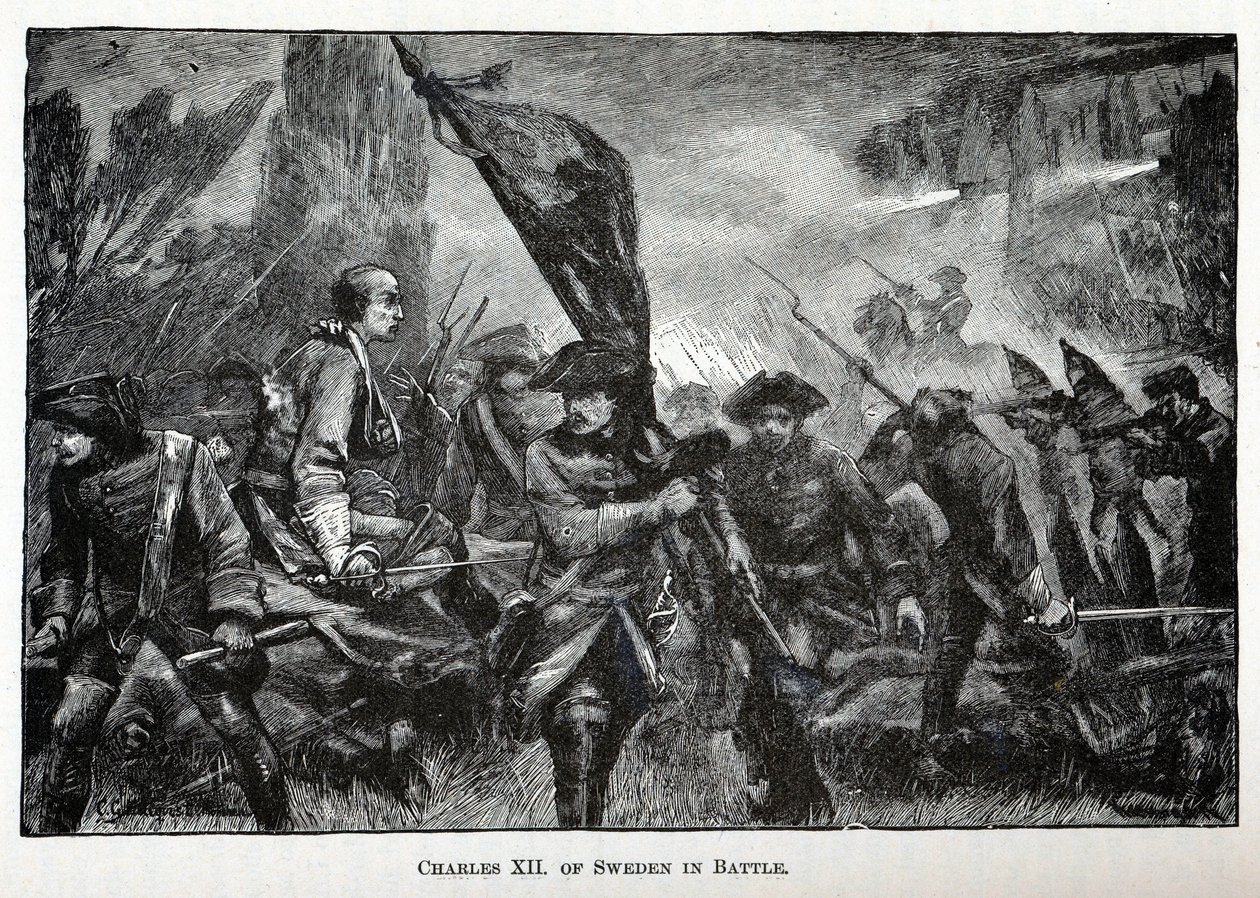 Charles XII of Sweden in Battle by Unbekannt