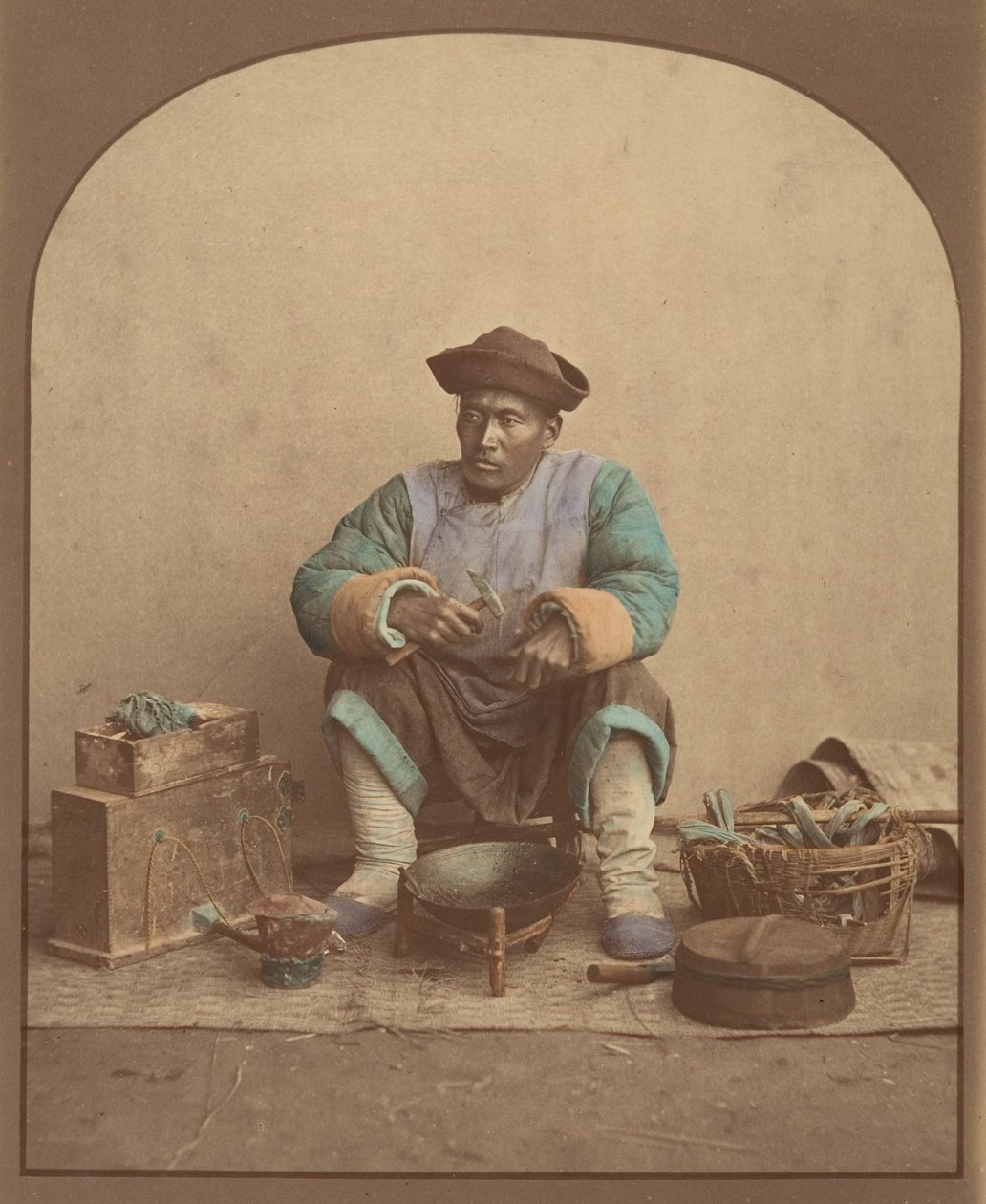 Chinese Man Sitting with Tools, 1870s by Unbekannt