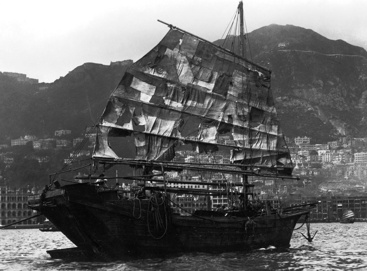 Chinese boat in a harbour by Unbekannt