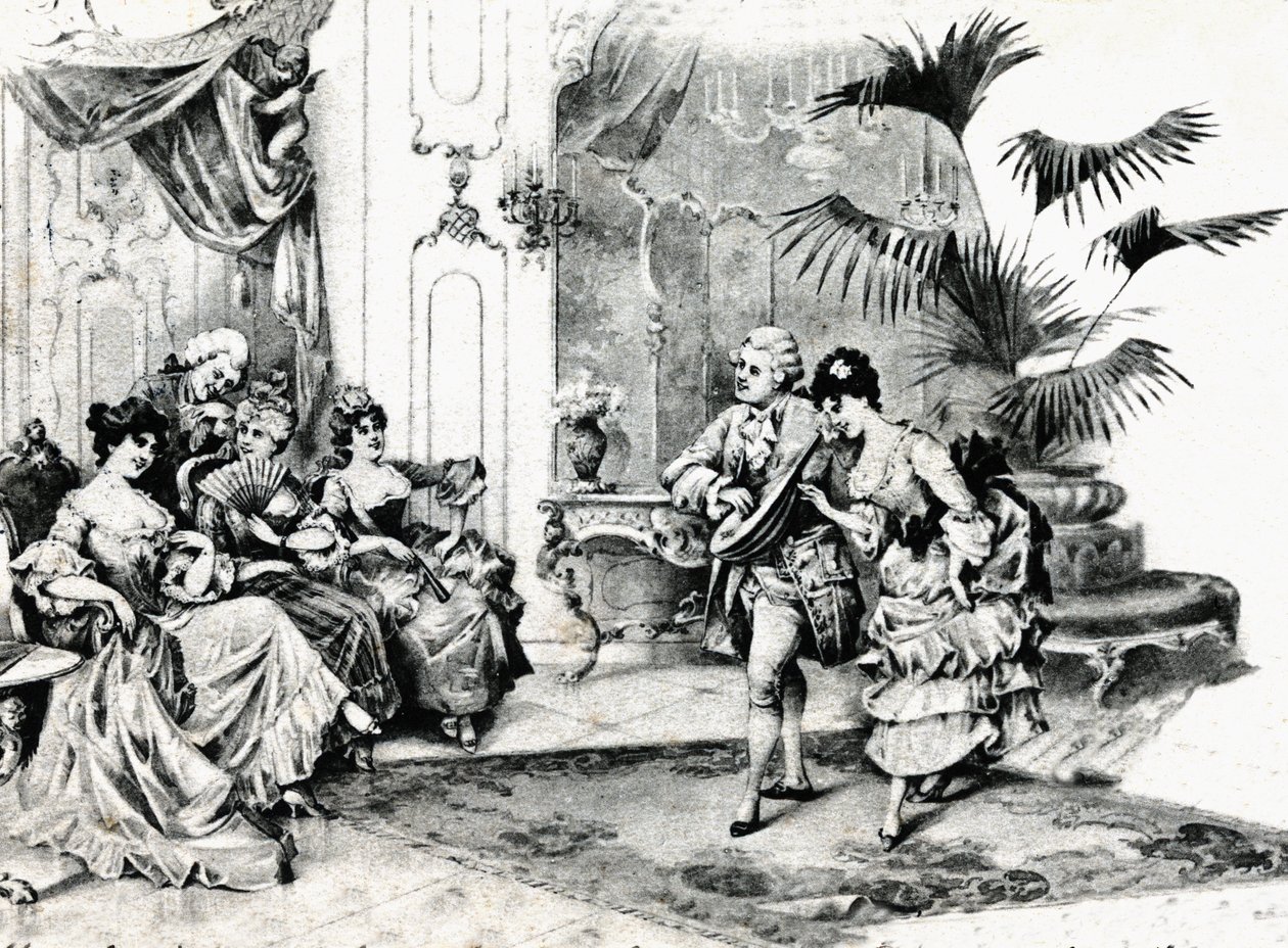 Court dance in Rococo costume. circa 1900 by Unbekannt