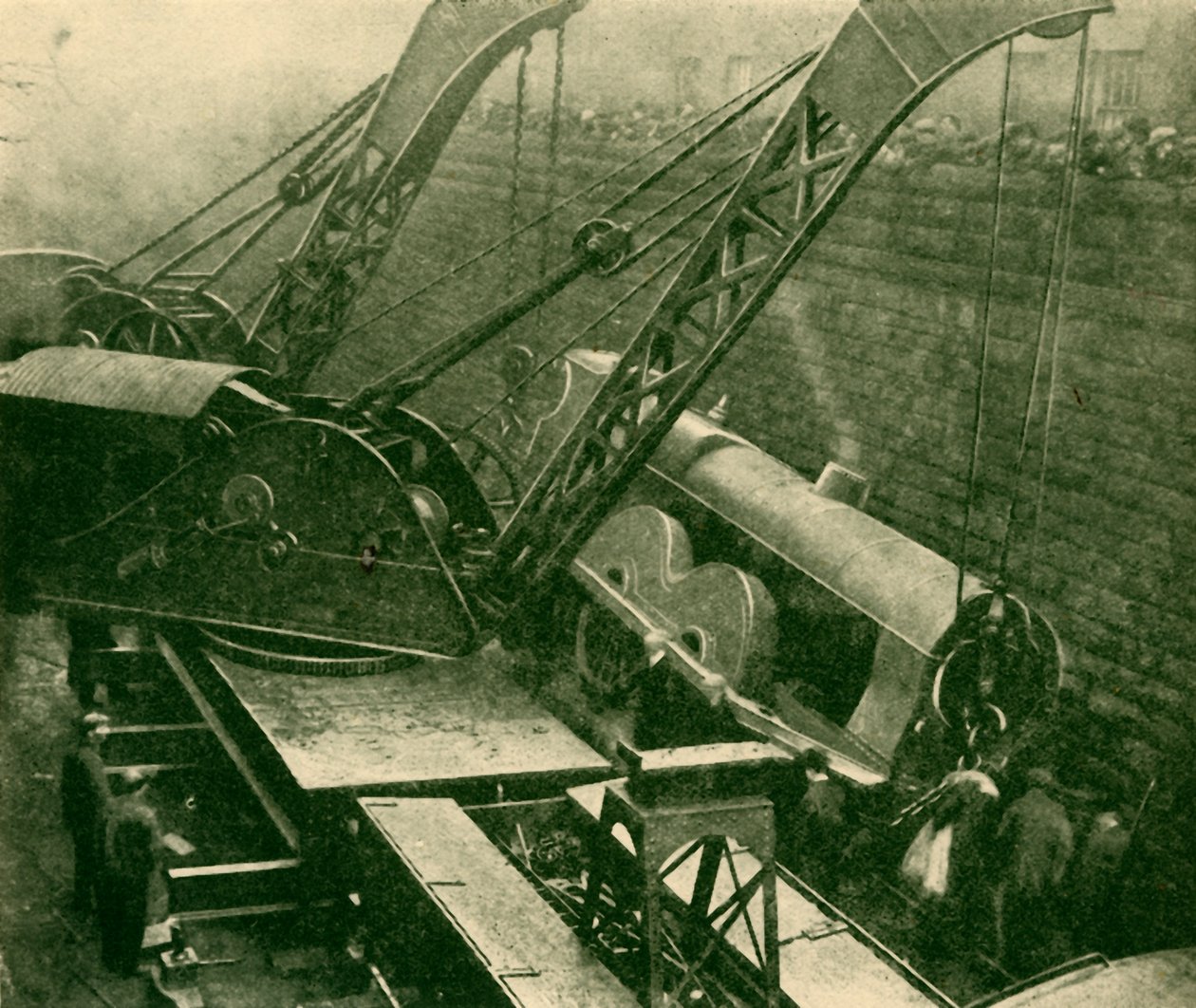 Cranes At Work After An Accident by Unbekannt