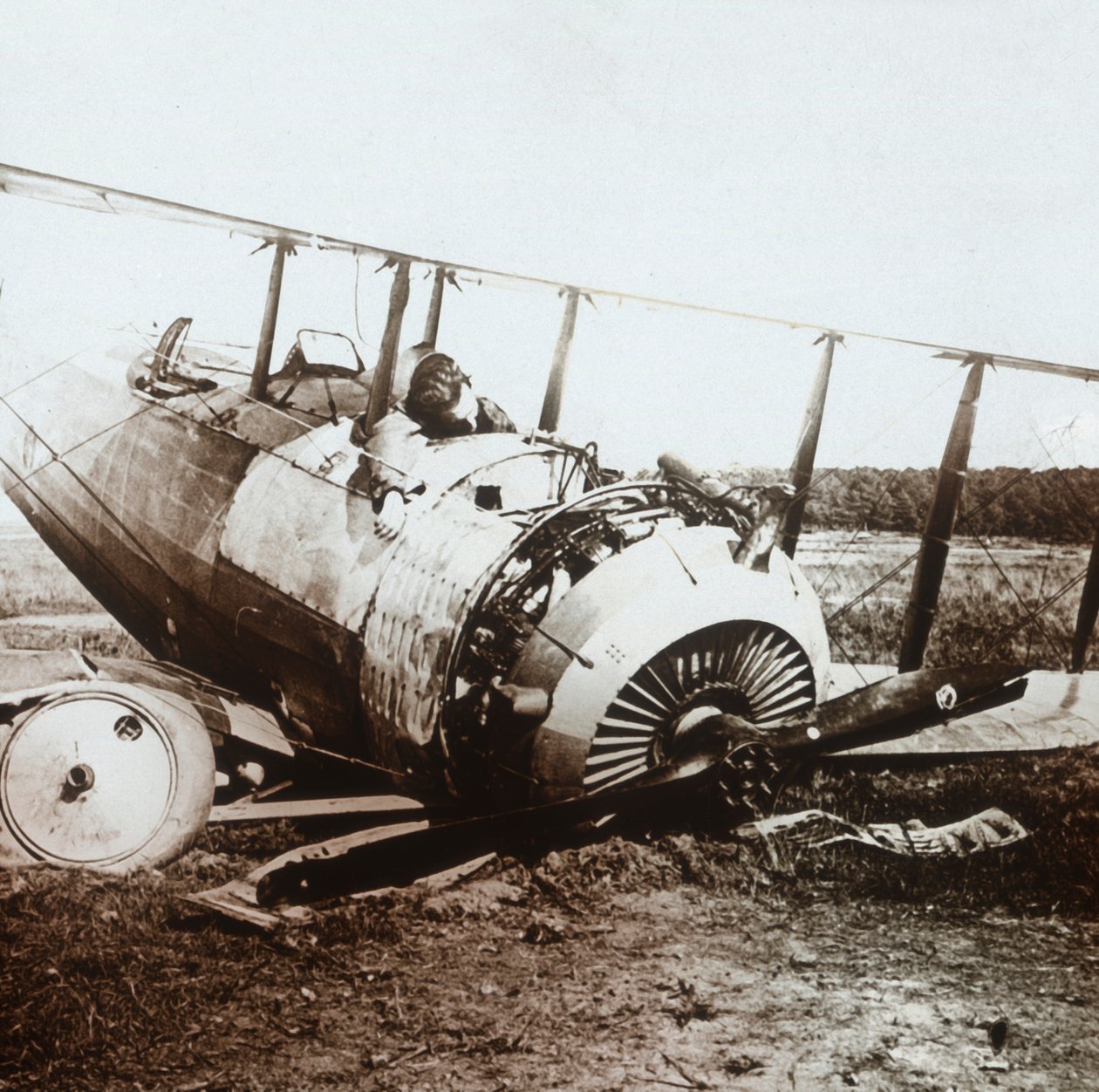 Dead pilot in downed Salmson plane, c1914-c1918 by Unbekannt
