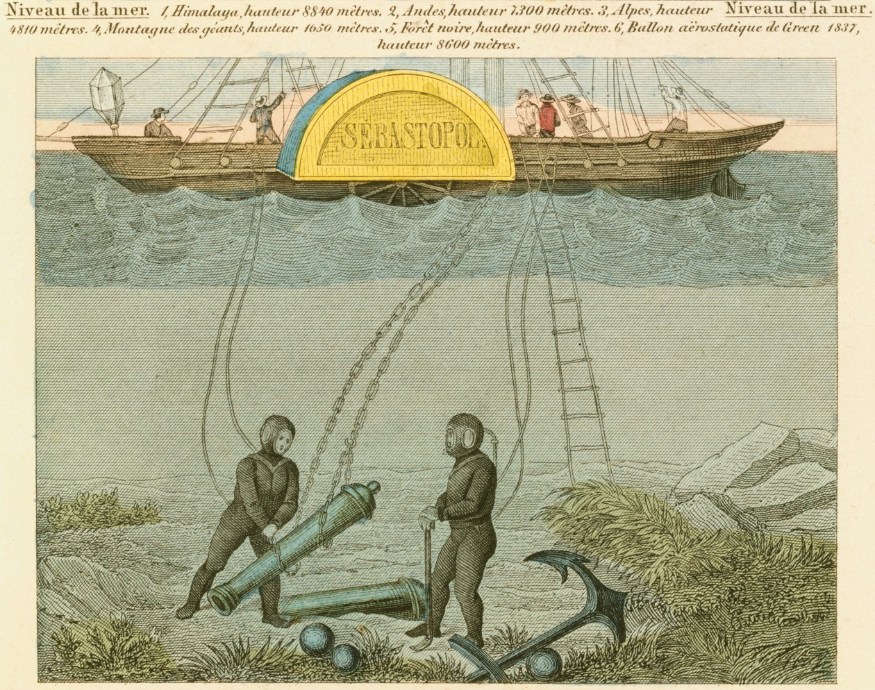 Divers Salvaging Guns from the Seabed, c1855 by Unbekannt