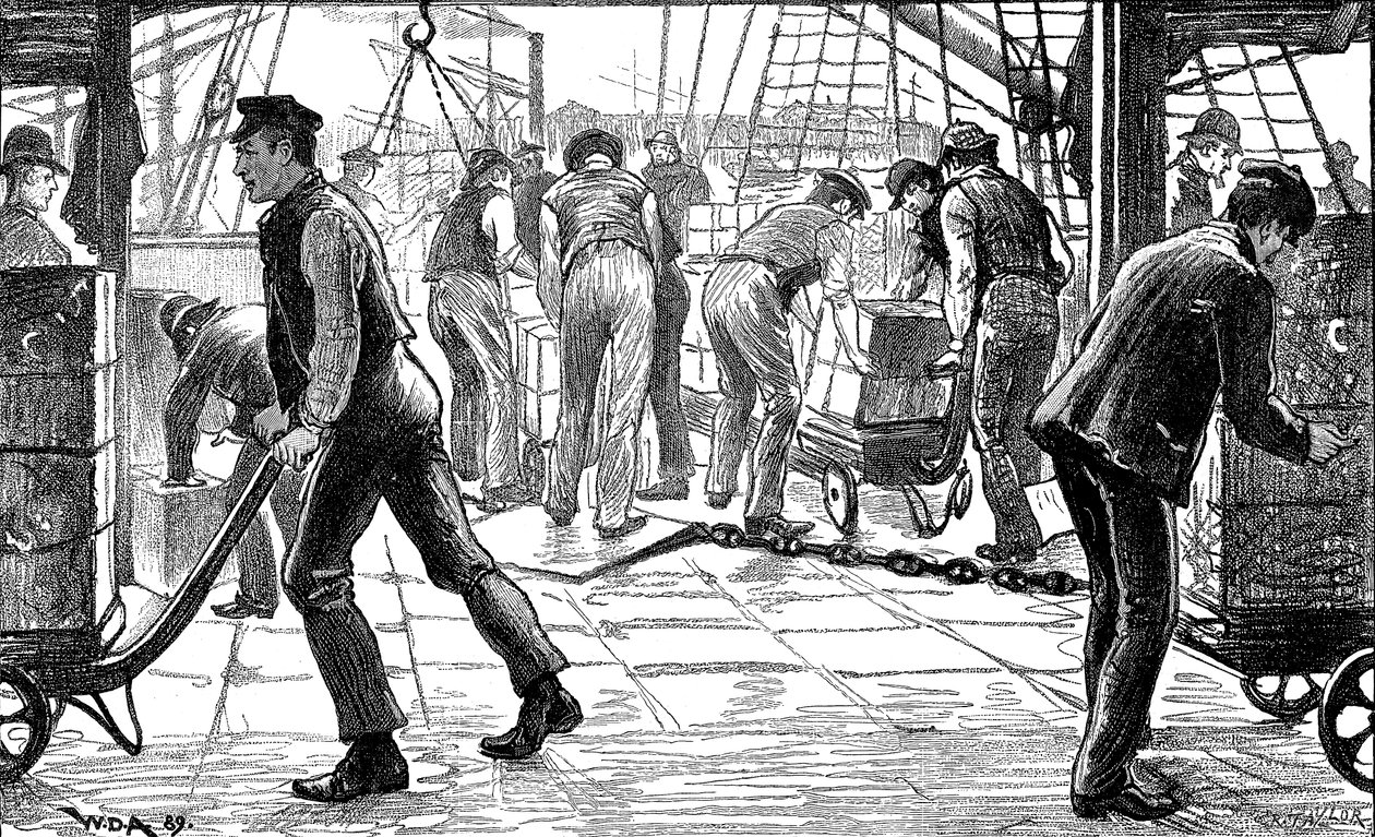 Dockers Unloading Tea in London Docks, 1889 by Unbekannt