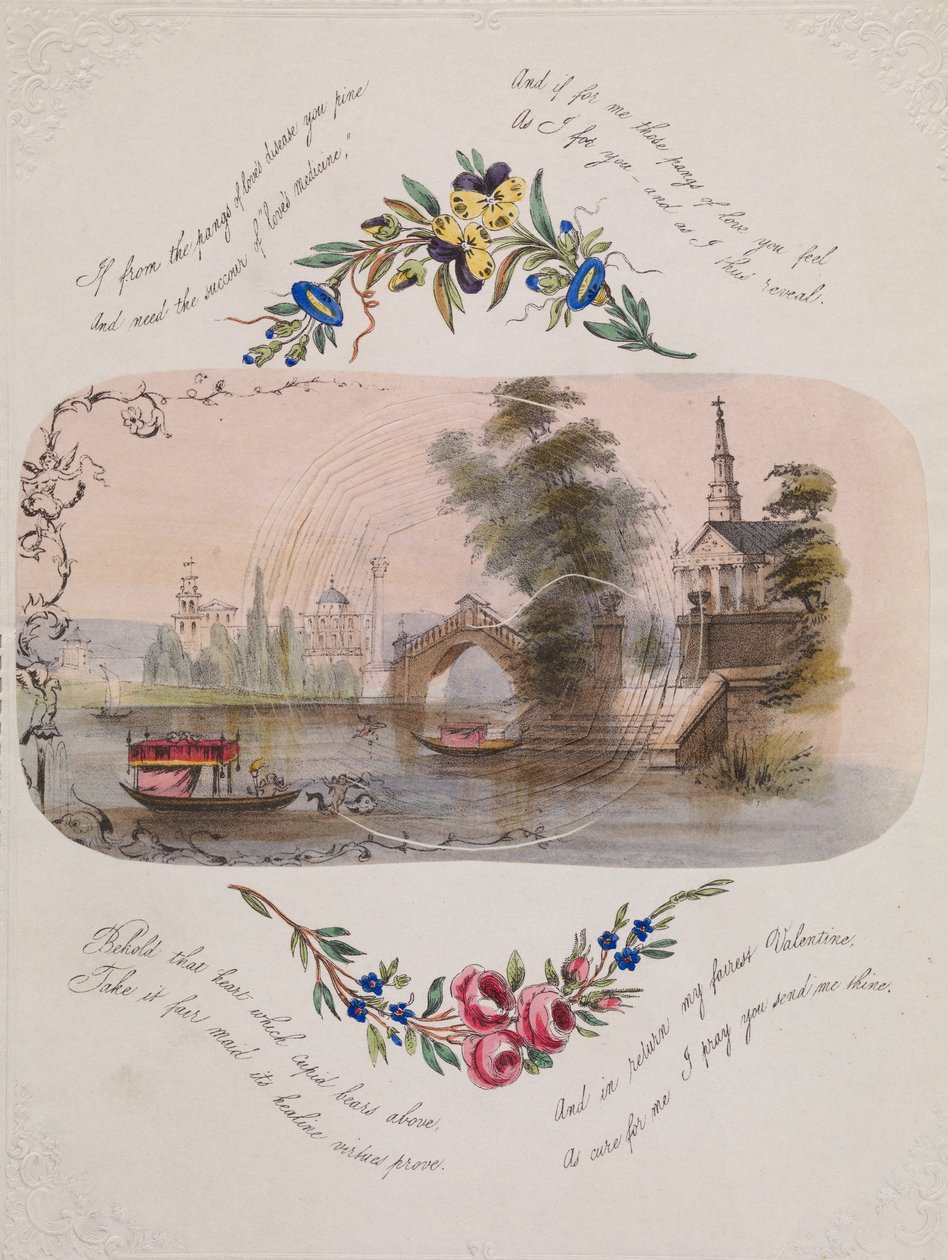 Double Cobweb Valentine with Venetian Scene by Unbekannt