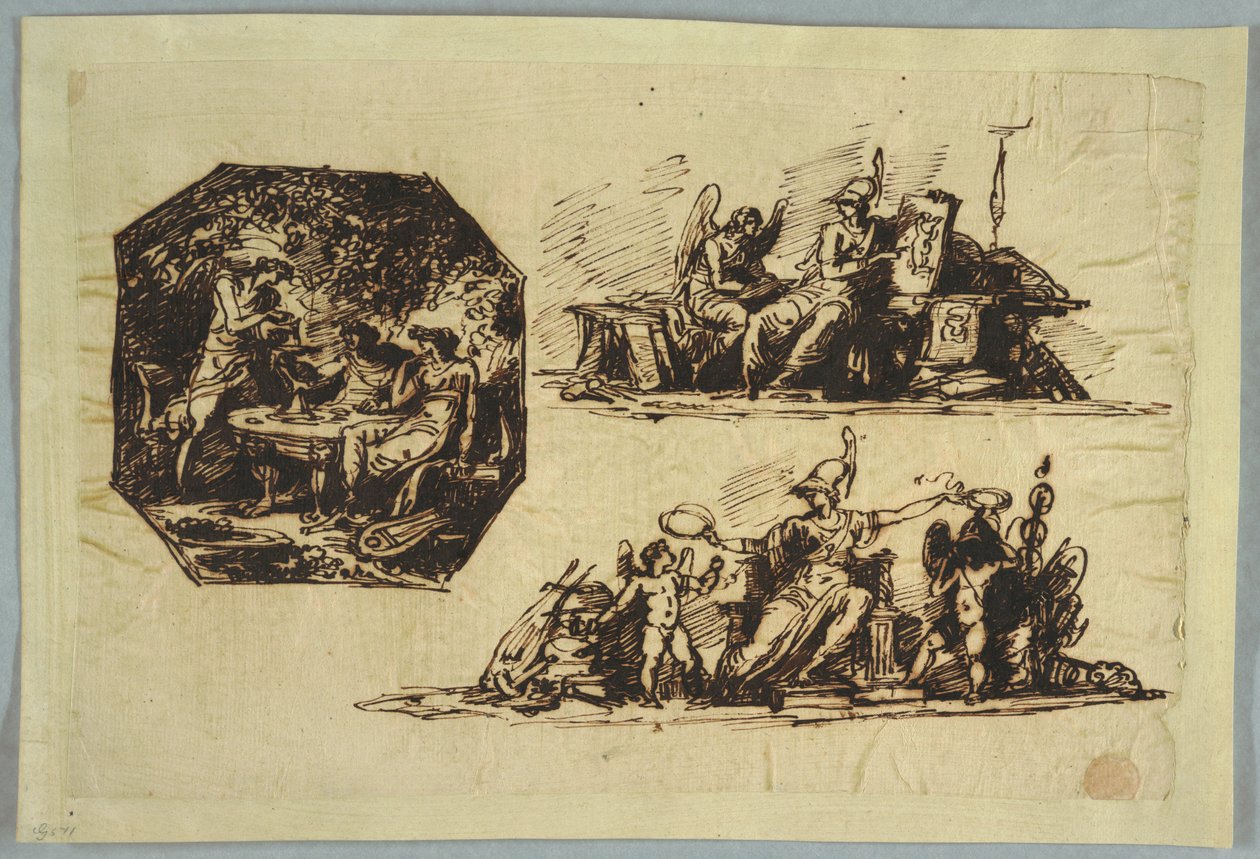 Bacchus, Apollo and Mnemosine; Minerva with Trophies by Unbekannt