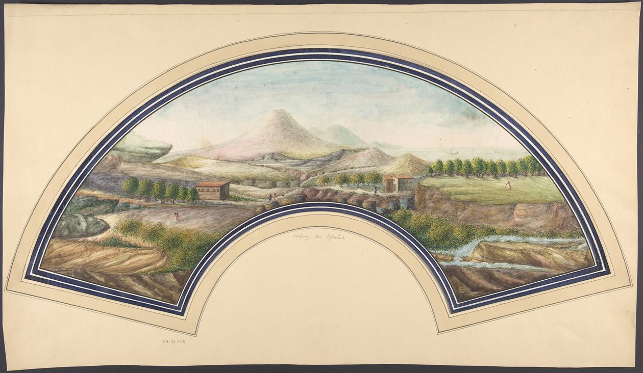 Fan Design with Mount Vesuvius by Unbekannt
