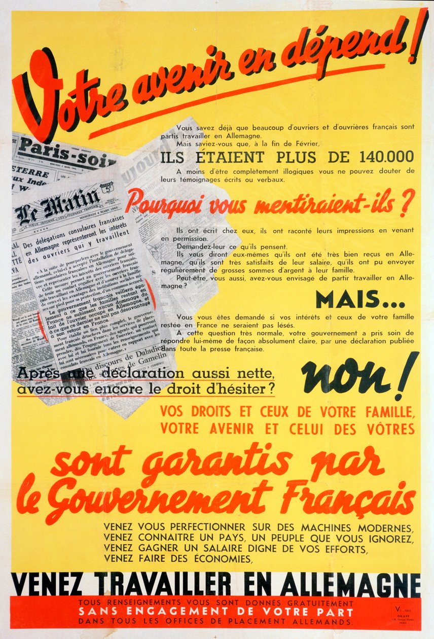 French Workers for Germany Poster, c. 1942-c. 1944 by Unbekannt