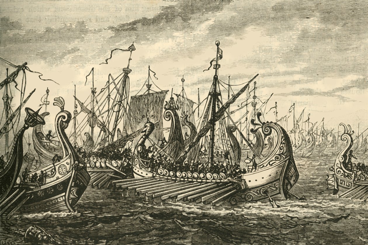 Greek Triremes at the Battle of Salamis by Unbekannt