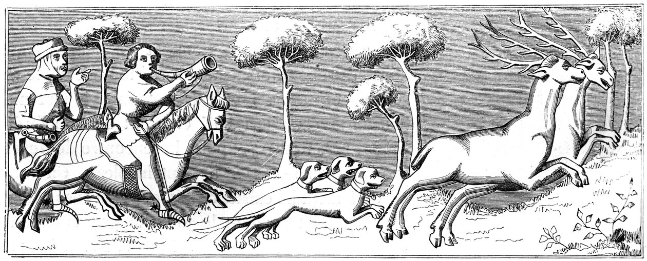 Hunting Deer with Dogs, 14th century, 1849 by Unbekannt