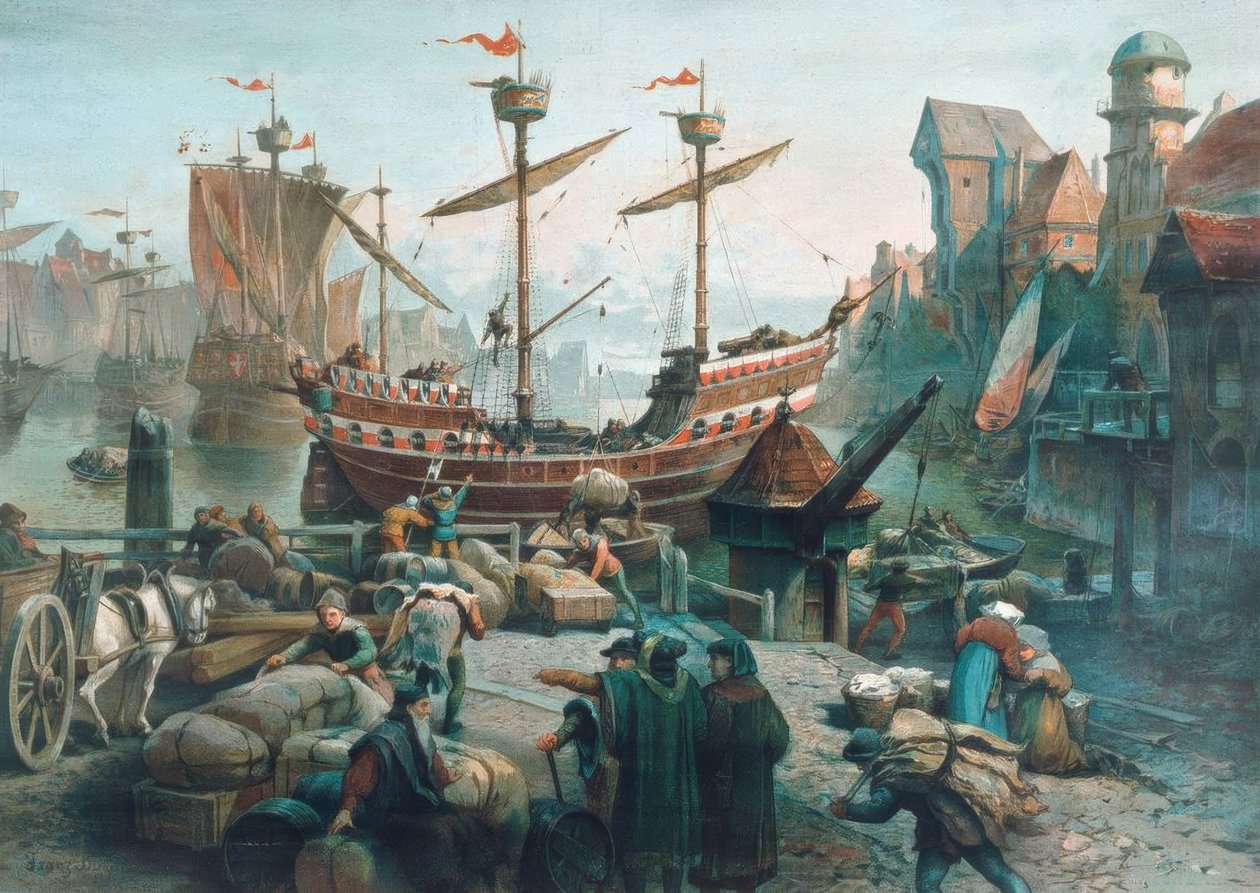 In the Harbor of a Hanseatic City by Unbekannt