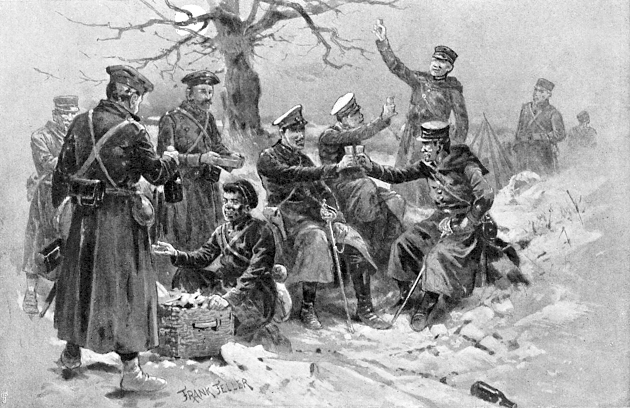 Japanese and Russian Soldiers Fraternising, Russo-Japanese War by Unbekannt