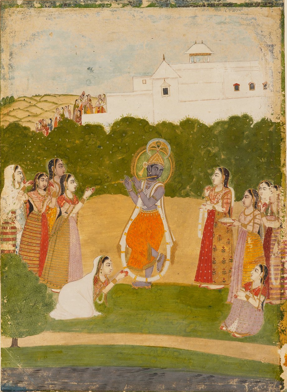Krishna Beside a River Playing the Flute by Unbekannt