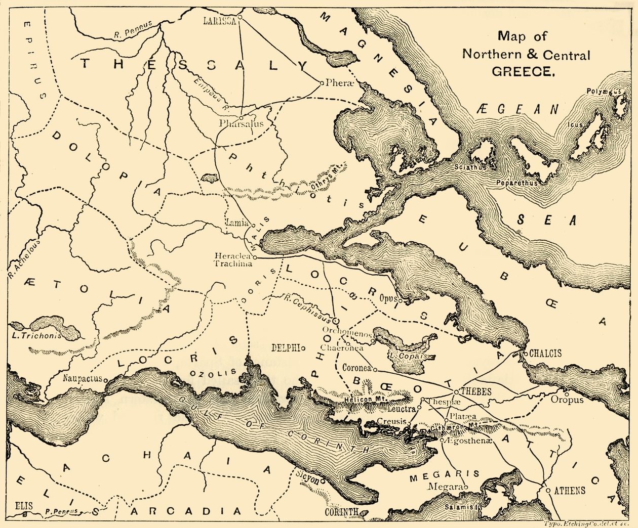 Map of Northern & Central Greece, 1890 by Unbekannt