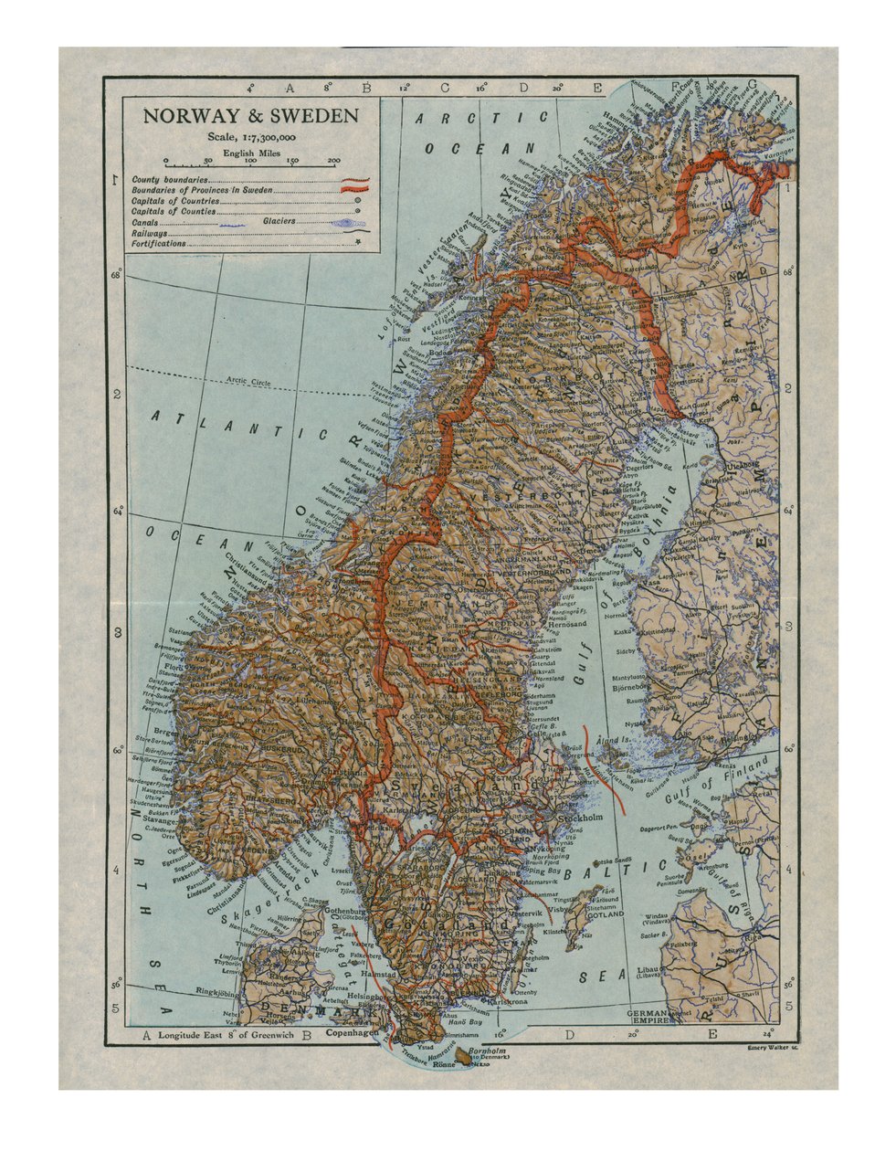 Map of Norway and Sweden, c19th century by Unbekannt