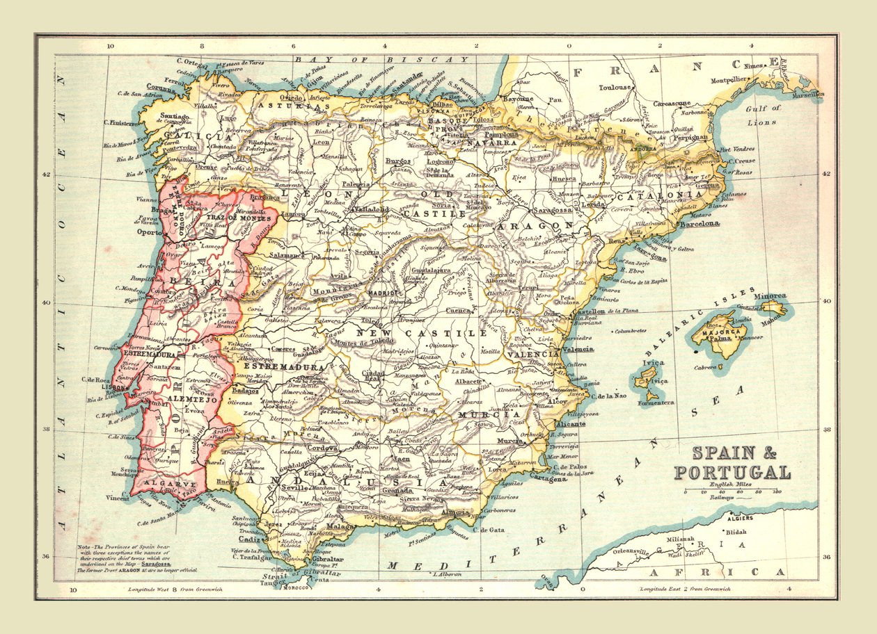 Map of Spain and Portugal, 1902 by Unbekannt