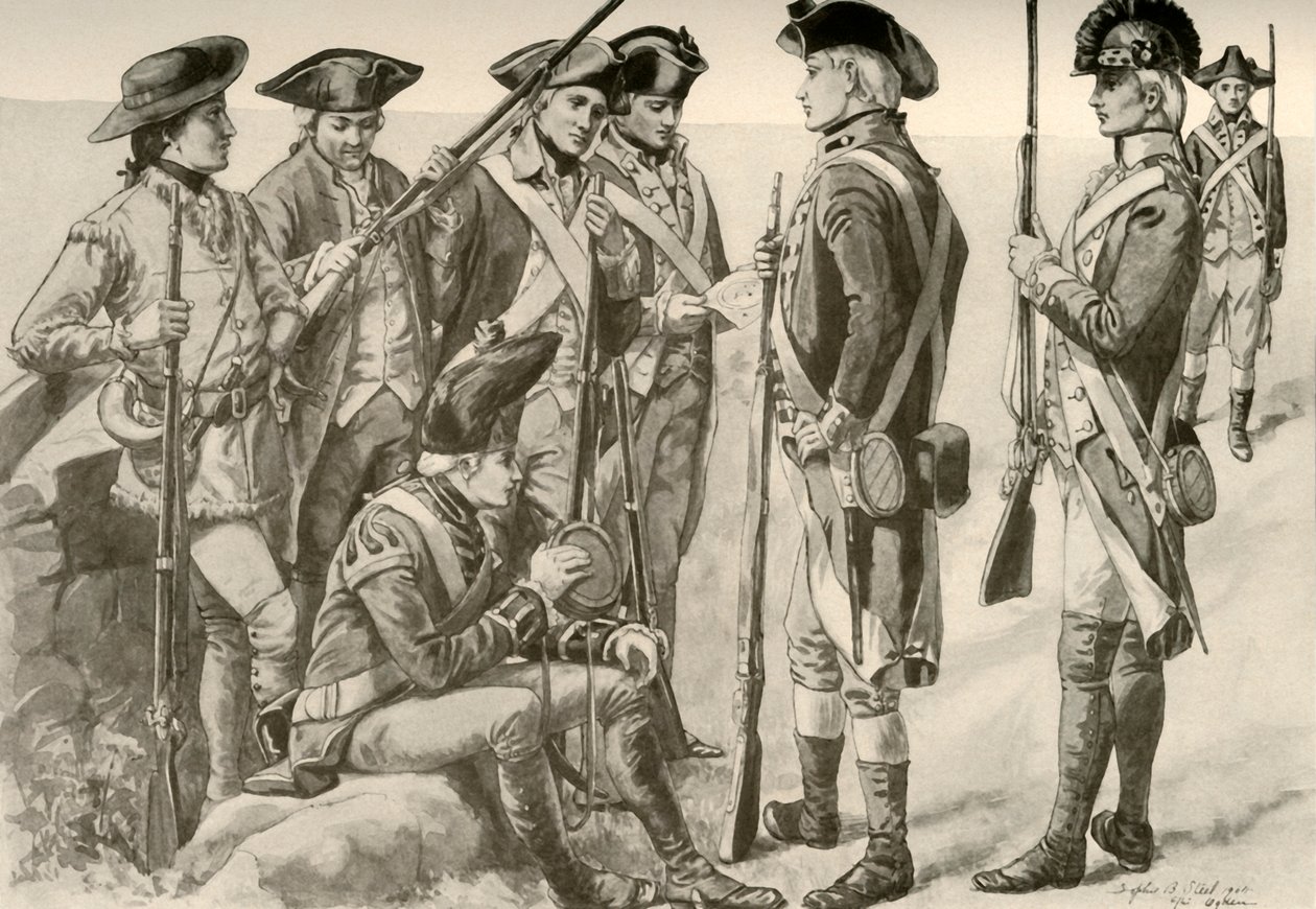 Military Uniforms in America, c1770, 1937 by Unbekannt