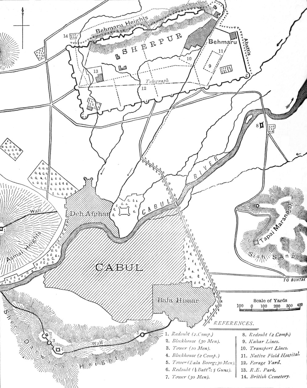Plan of the Sherpur Cantonments, c.1880 by Unbekannt