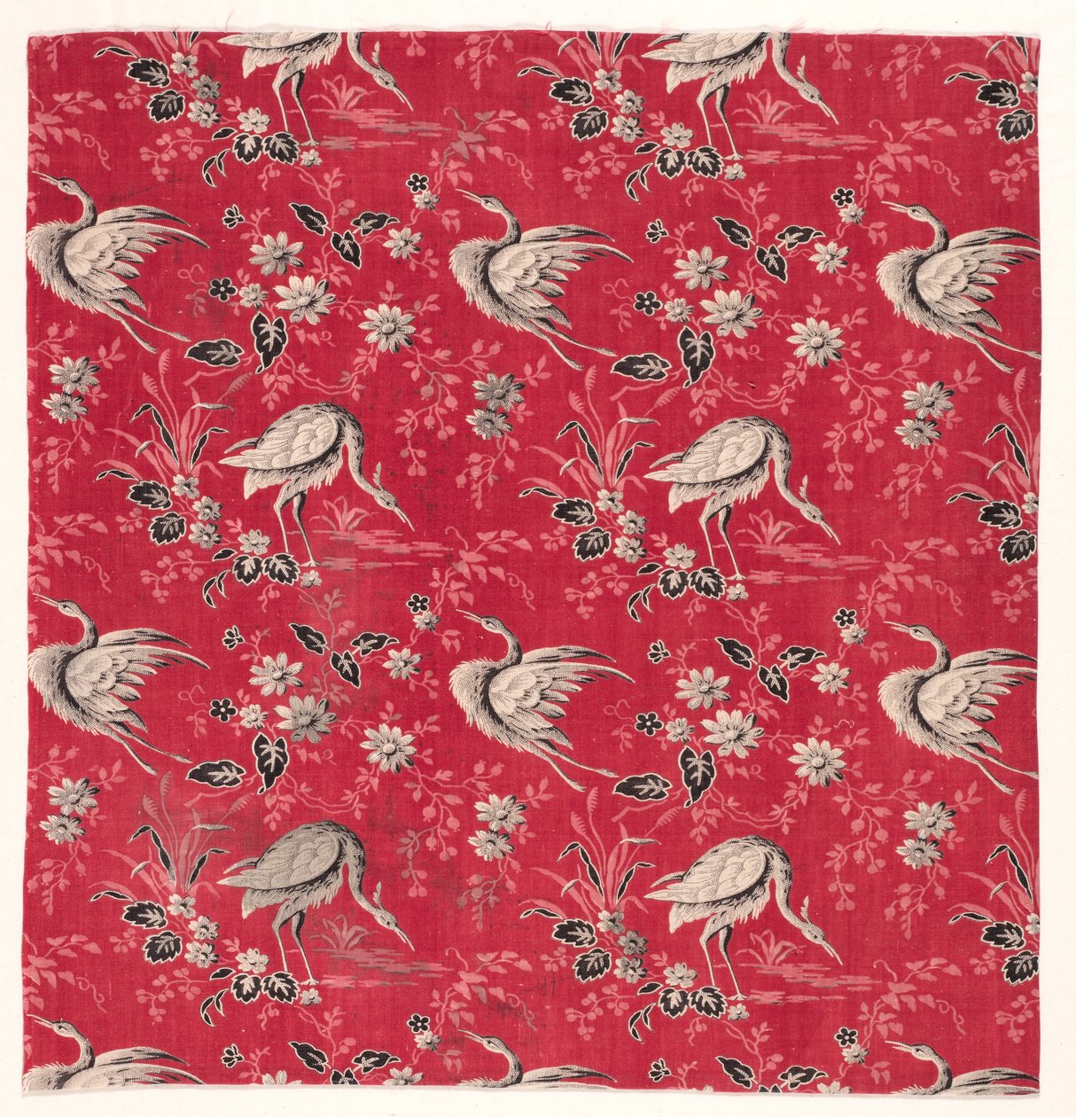 Roller-Printed Cotton with Heron and Flower Design by Unbekannt