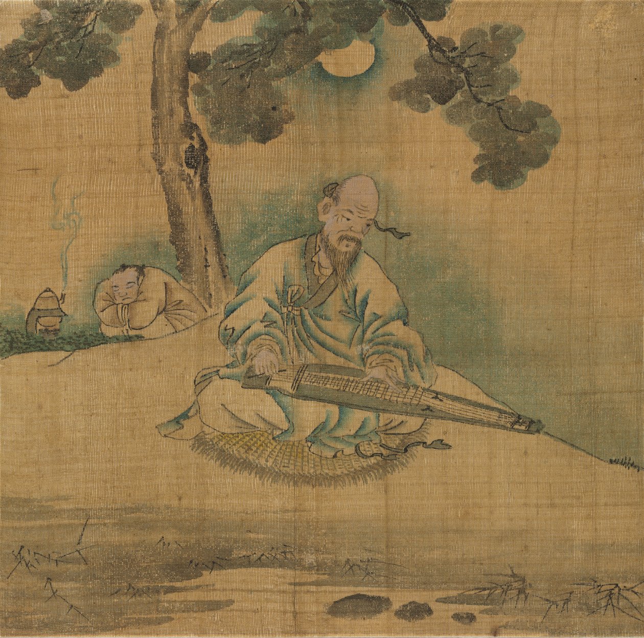 Scholar Playing a Qin by Unbekannt