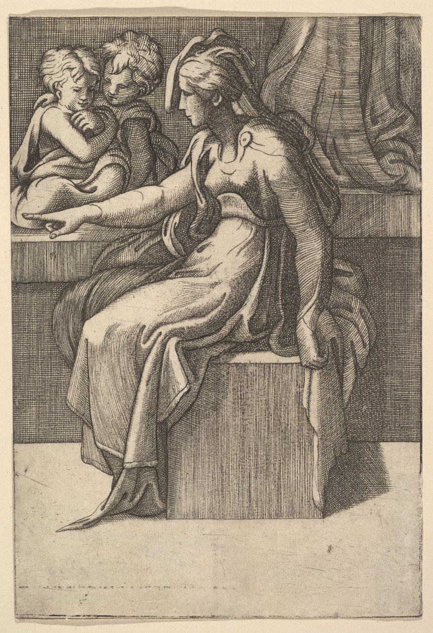Seated Woman with Two Children by Unbekannt