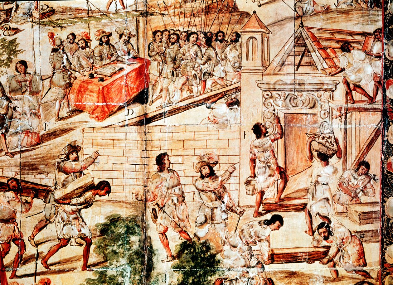 The Building of Mexico City, 16th Century by Unbekannt