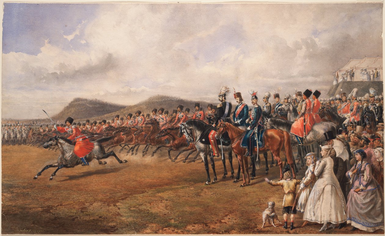 Tsar Alexander II reviewing troops by Unbekannt