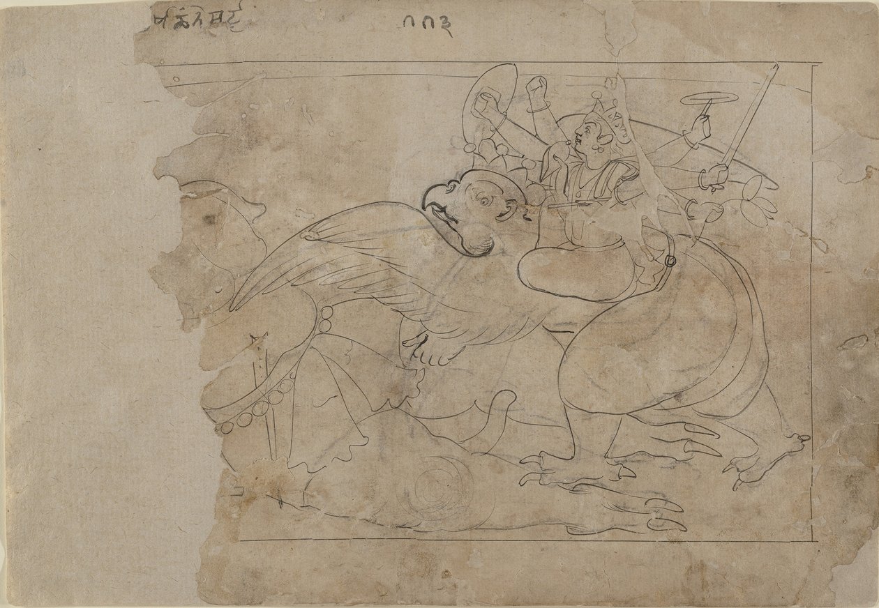 Vishnu on Garuda Slaying a Demon by Unbekannt