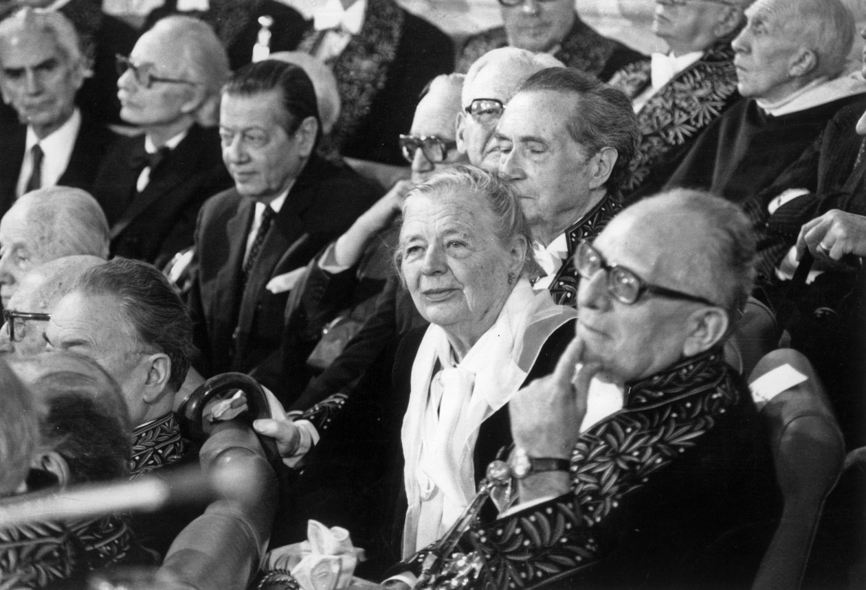 Admission of Marguerite Yourcenar at Academie Francaise in Paris on January 22, 1981: here With Maurice Schumann by Unbekannt Unbekannt