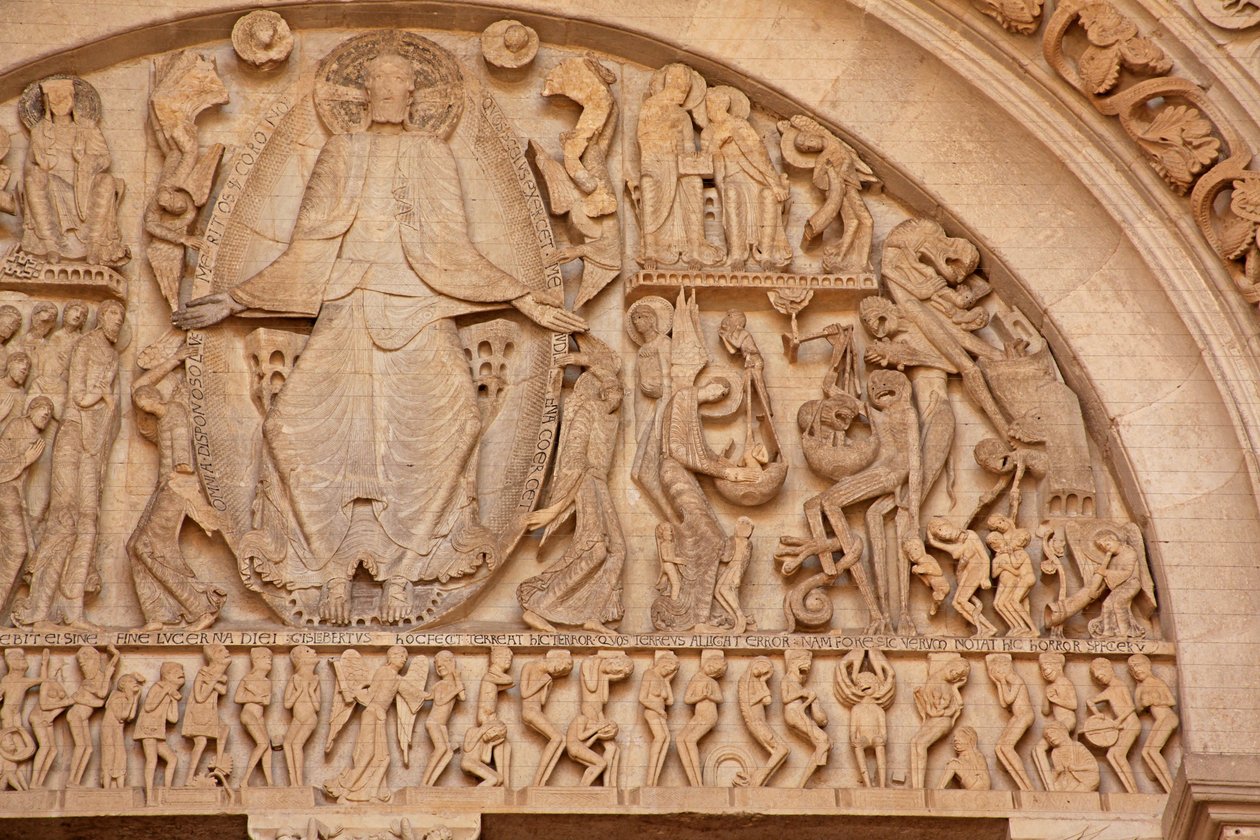 Autun Cathedral: The Tympanum of the West Portal: Christ at Last Judgement: Right Side by Unbekannt Unbekannt